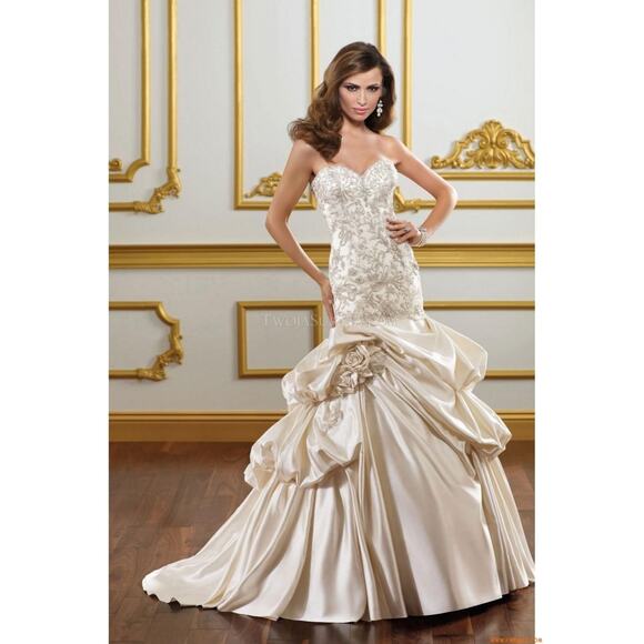 New Mori Lee Madeline Gardner Wedding Gown 1824 Size 8 Beaded Bodice & Satin - Picture 1 of 11